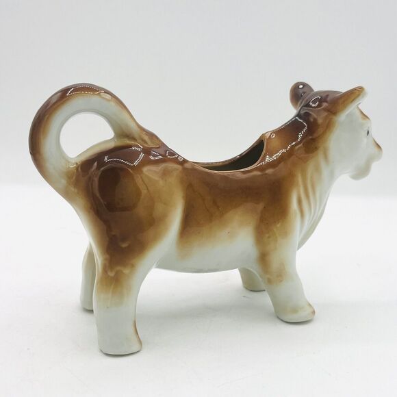 Vintage Porcelain White & Brown Cow Creamer. Made In Occupied Japan. Nice - Picture 3 of 7
